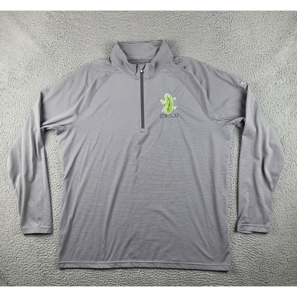 Van Holten Pickles Under Armour 1/4 Zip Pullover Mens 2XL Gray‎ Striped